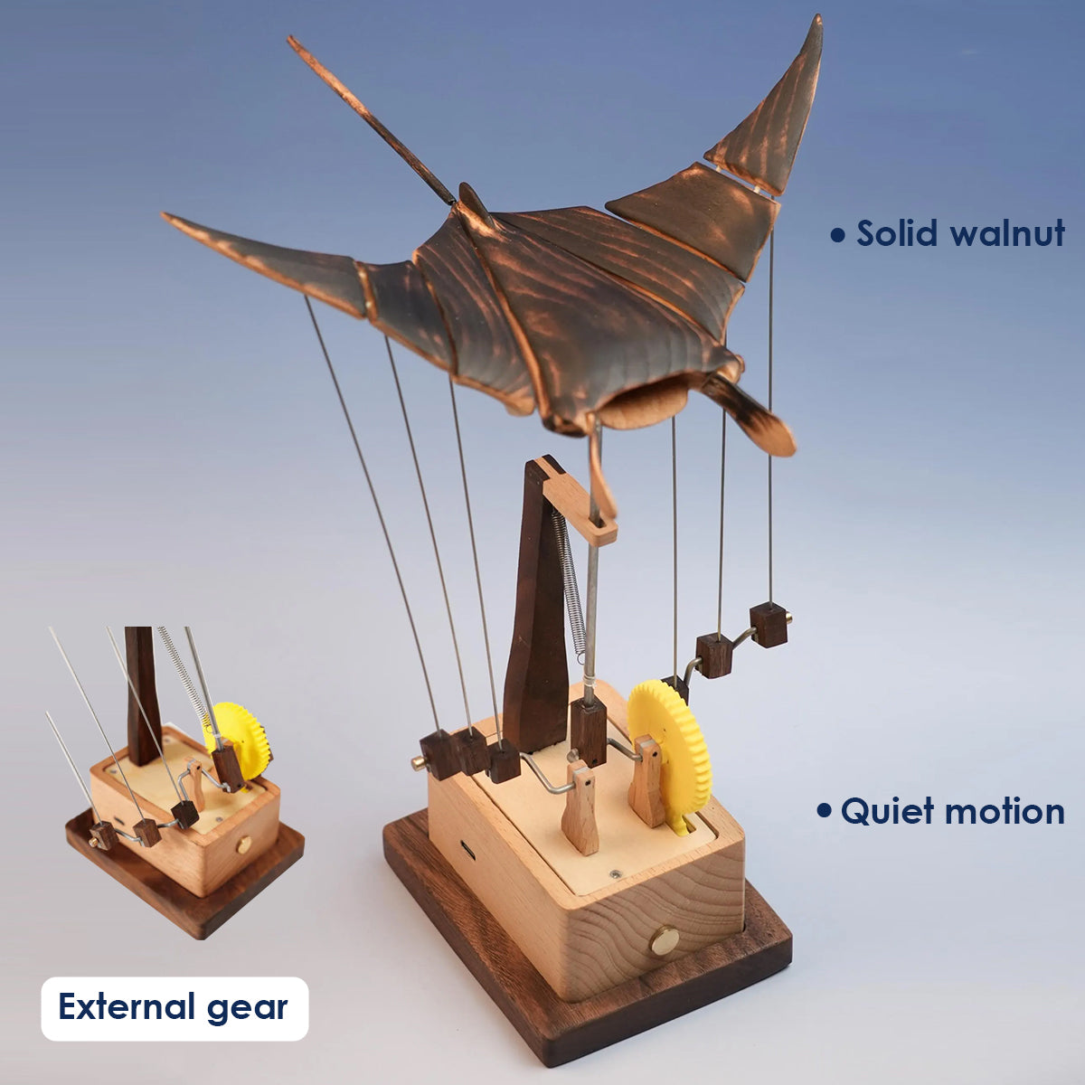 Handcrafted Wooden Manta Ray Automaton