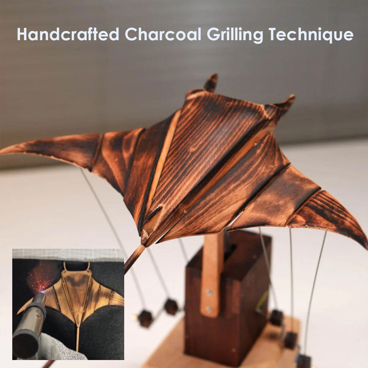 Handcrafted Wooden Manta Ray Automaton