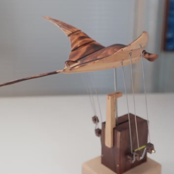 Handcrafted Wooden Manta Ray Automaton